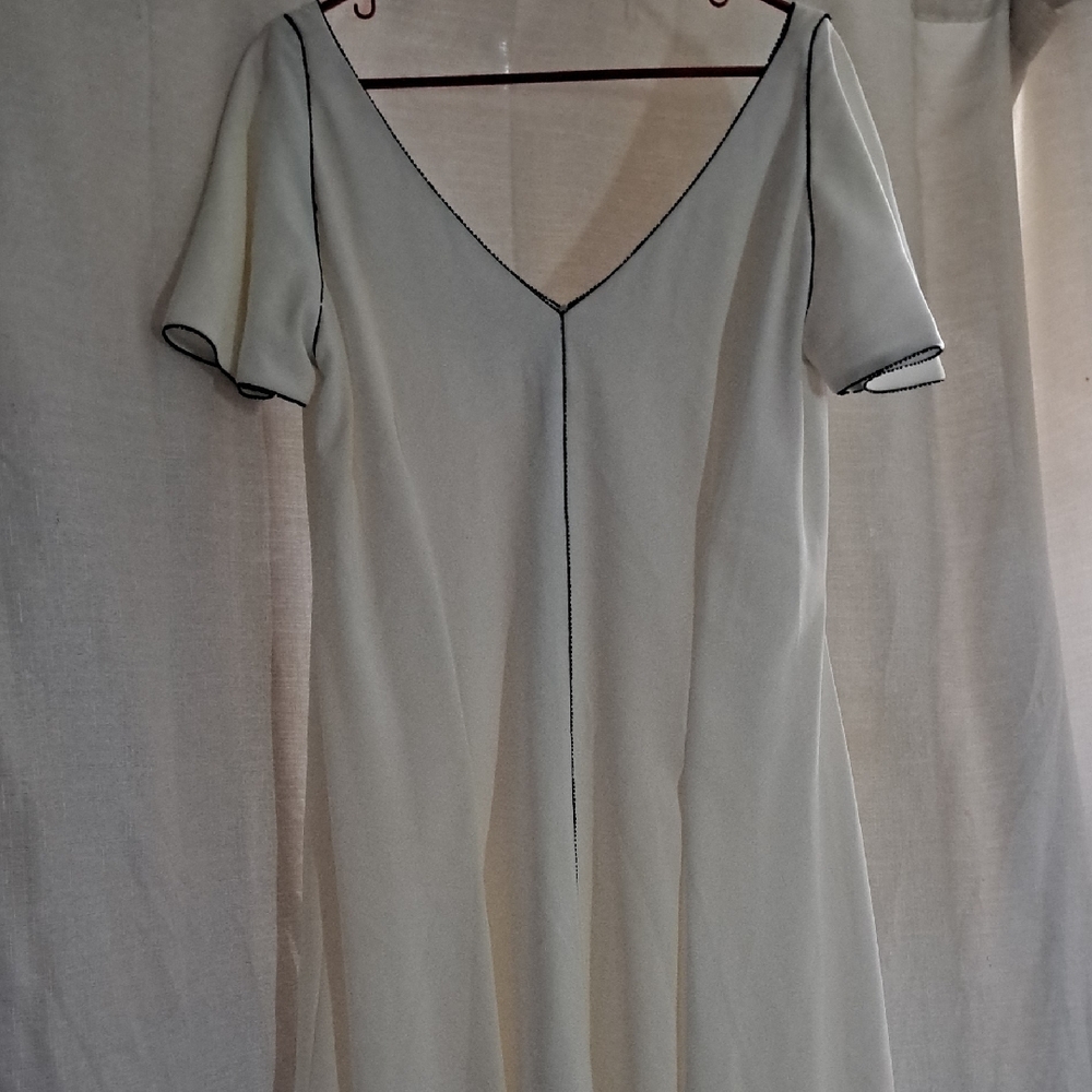 Ildiko Elegan Cream Dress with Tiny Black Beaded Trim